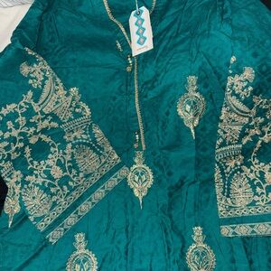 Teal and Gold Embroidered Maxi Dress